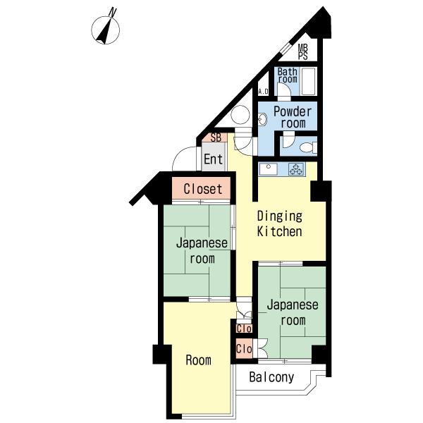 Floor plan. 3DK, Price 8.7 million yen, Occupied area 62.13 sq m , Balcony area 3.7 sq m 3DK type