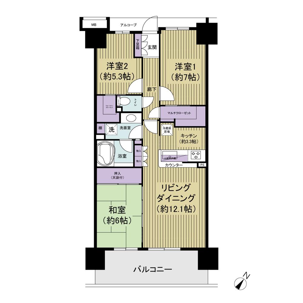 Floor plan. 3LDK, Price 27.5 million yen, Occupied area 76.16 sq m , Balcony area 12.4 sq m