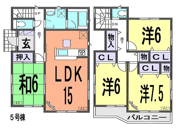 Floor plan. (5 Building), Price 24,800,000 yen, 4LDK, Land area 135.06 sq m , Building area 99.22 sq m