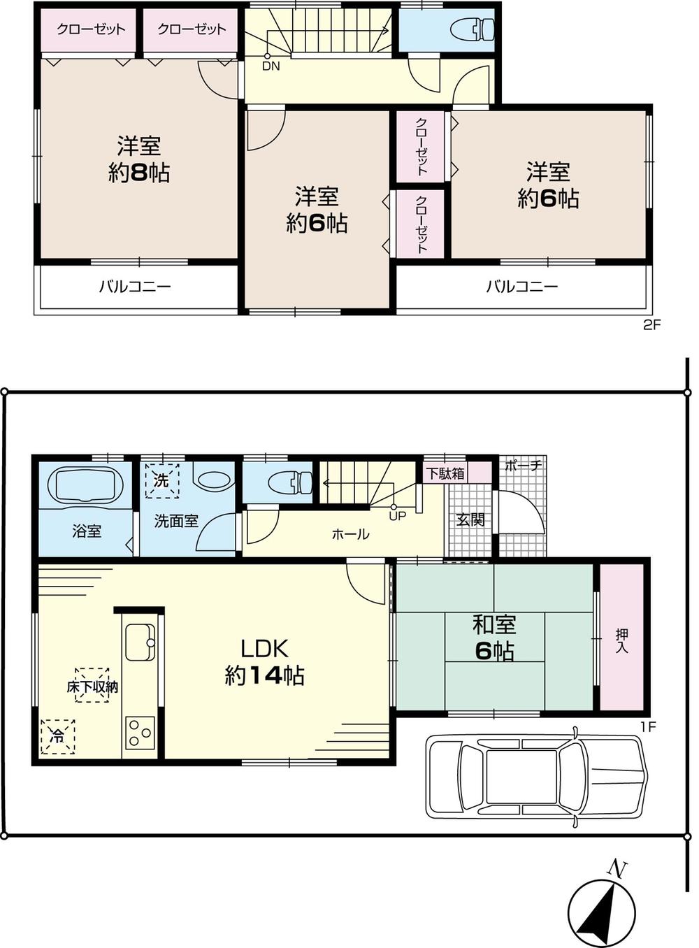 Floor plan. (1 Building), Price 33,800,000 yen, 4LDK, Land area 101.61 sq m , Building area 97.71 sq m