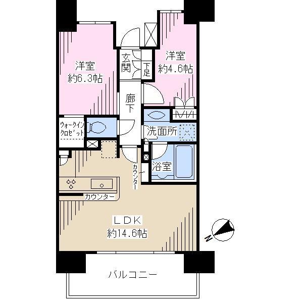 Floor plan. 2LDK, Price 32,500,000 yen, Occupied area 56.28 sq m , Balcony area 9.81 sq m