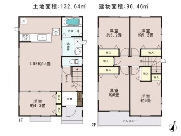 Floor plan. 24,800,000 yen, 5LDK, Land area 132.64 sq m , Building area 96.46 sq m