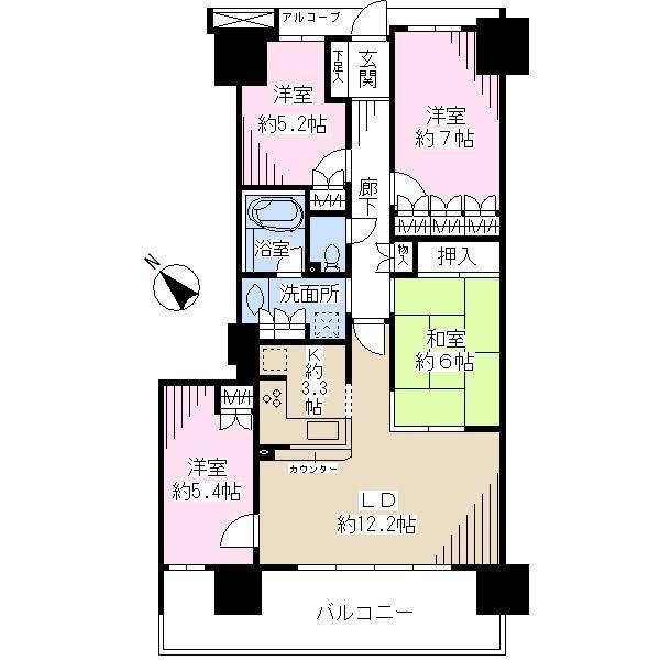 Floor plan. 4LDK, Price 36,800,000 yen, Occupied area 85.36 sq m , Balcony area 15.8 sq m