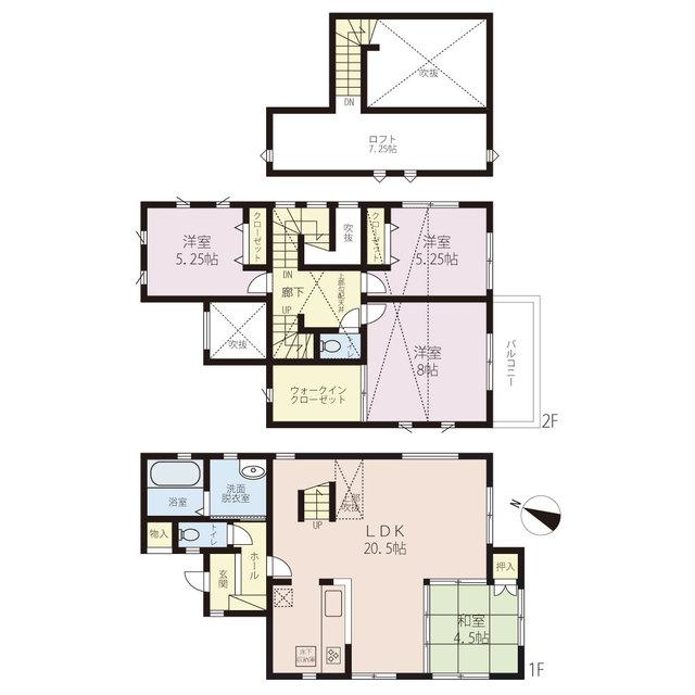 Floor plan. 34,800,000 yen, 4LDK + S (storeroom), Land area 118.67 sq m , Building area 105.67 sq m large 4LDK. Parking space 2 cars. Providing a blow-by to create a full sense of openness space, Also installed large loft.