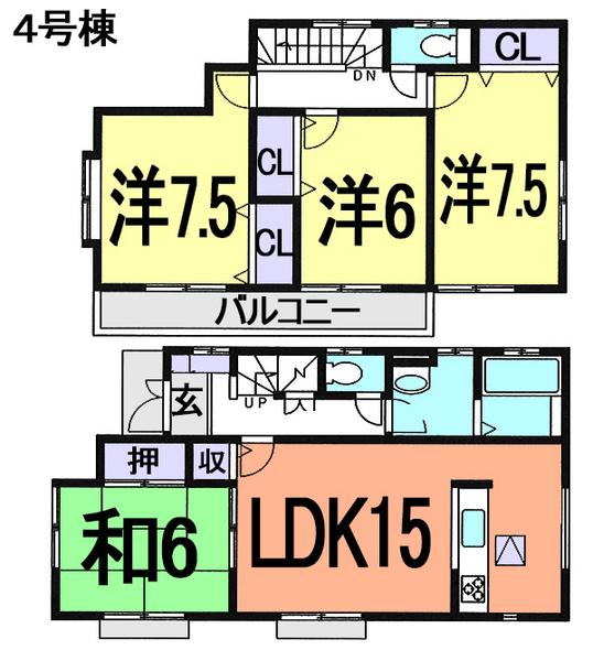 Floor plan. (4 Building), Price 33,800,000 yen, 4LDK, Land area 120.6 sq m , Building area 99.37 sq m