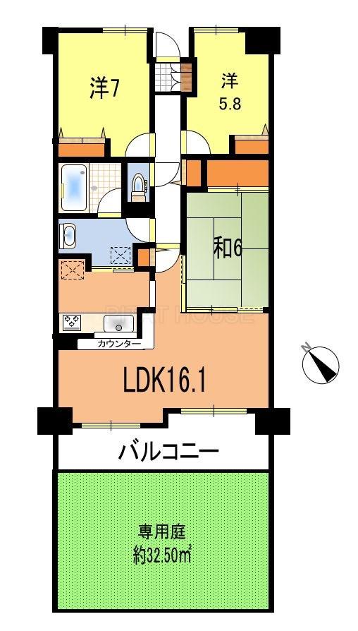 Floor plan. 3LDK, Price 20.8 million yen, Occupied area 75.75 sq m , Balcony area 11.25 sq m   ◆ Bright southwest-facing room with a private garden.