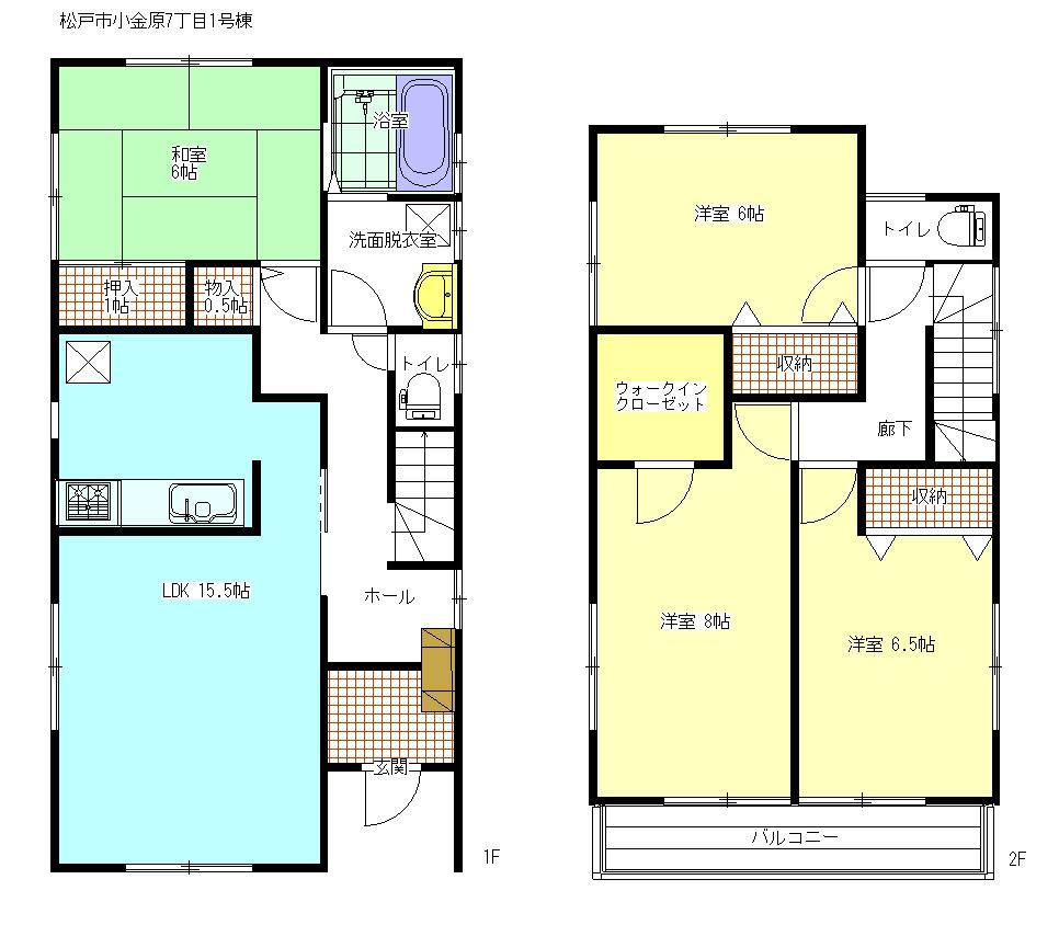 Floor plan. (1 Building), Price 29,800,000 yen, 4LDK, Land area 126.38 sq m , Building area 105.15 sq m