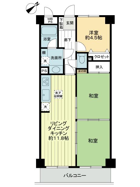 Floor plan. 3LDK, Price 9.6 million yen, Footprint 62.1 sq m , The balcony area 6.48 sq m design change, We have a Japanese-style room between 2.
