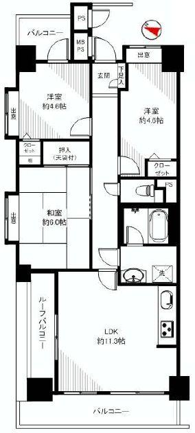 Floor plan. 3LDK, Price 17.8 million yen, Occupied area 61.67 sq m , Good Floor balcony area 9.99 sq m usability