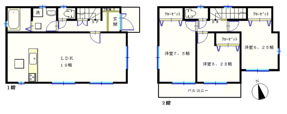 Floor plan. (Building 2), Price 29,800,000 yen, 3LDK, Land area 116.29 sq m , Building area 90.25 sq m