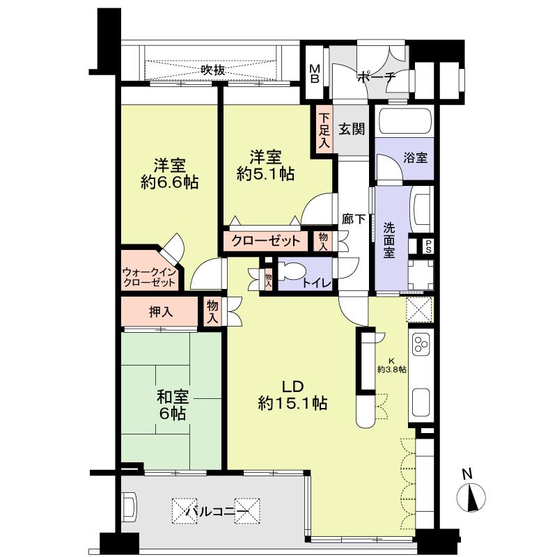 Floor plan. 3LDK, Price 19,800,000 yen, Occupied area 81.84 sq m , Balcony area 7.68 sq m