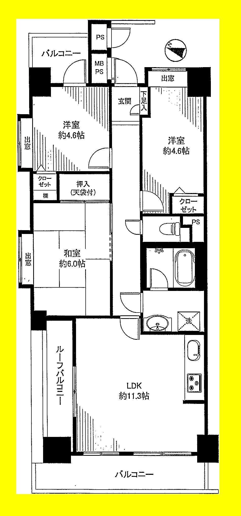 Floor plan. 3LDK, Price 17.8 million yen, Occupied area 61.67 sq m , Balcony area 9.99 sq m