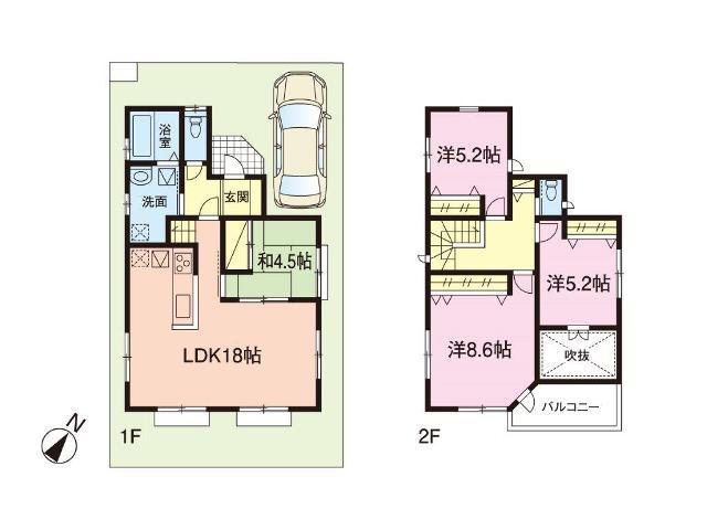 Building plan example (floor plan). Building plan example (1 Building) 4LDK, Land price 20,570,000 yen, Land area 106.14 sq m , Building price 17,330,000 yen, Building area 98.12 sq m