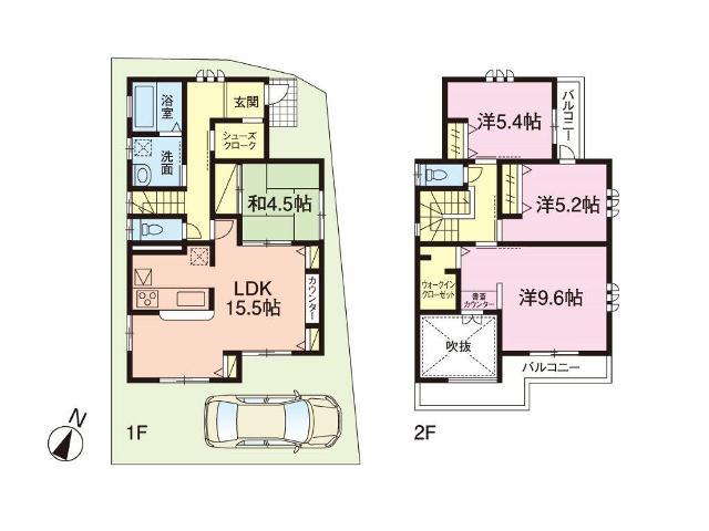 Building plan example (floor plan). Building plan example (Building 2) 4LDK, Land price 21,970,000 yen, Land area 104.77 sq m , Building price 17,330,000 yen, Building area 102.26 sq m