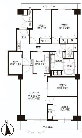 Floor plan. 4LDK+S, Price 21,400,000 yen, Occupied area 82.82 sq m , Balcony area 12.05 sq m