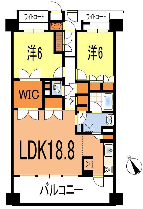 Floor plan. 2LDK, Price 19,800,000 yen, Occupied area 75.78 sq m , Balcony area 14.6 sq m floor plan