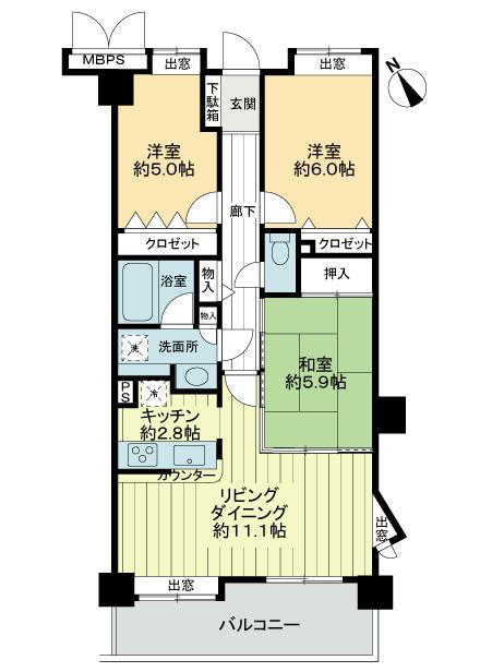 Floor plan. 3LDK, Price 16,900,000 yen, Footprint 71.5 sq m , Balcony area 10.32 sq m