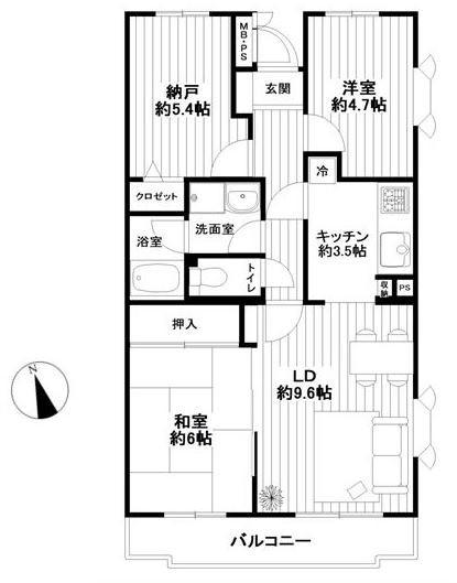 Floor plan. 2LDK+S, Price 10.9 million yen, Occupied area 65.21 sq m , Balcony area 6.39 sq m
