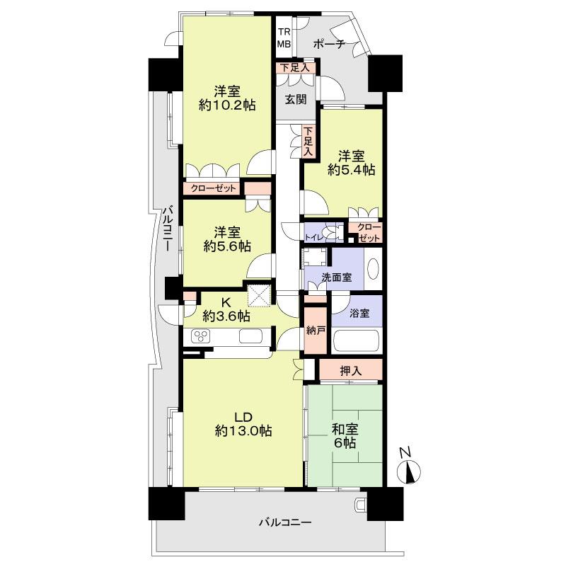 Floor plan. 4LDK, Price 44,800,000 yen, Occupied area 98.95 sq m , Balcony area 30.43 sq m