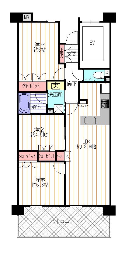 Floor plan. 3LDK, Price 18.1 million yen, Occupied area 63.93 sq m , Balcony area 12.3 sq m