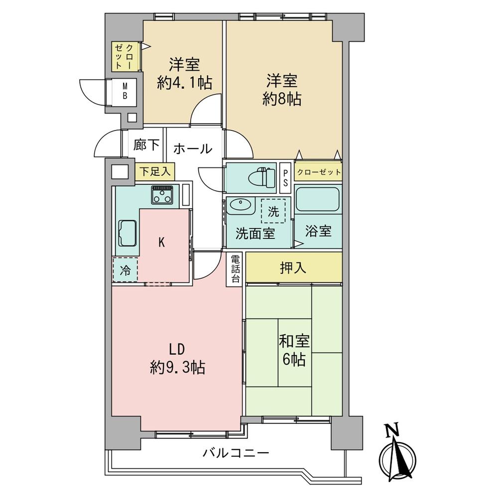Floor plan. 3LDK, Price 9.8 million yen, Occupied area 68.82 sq m , Balcony area 7.33 sq m