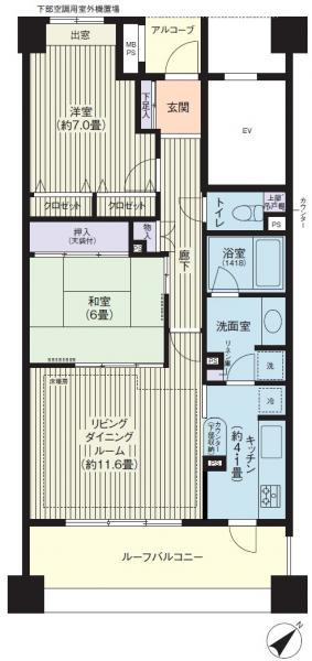 Floor plan. 2LDK, Price 19,800,000 yen, Occupied area 70.72 sq m , Balcony area 13.2 sq m