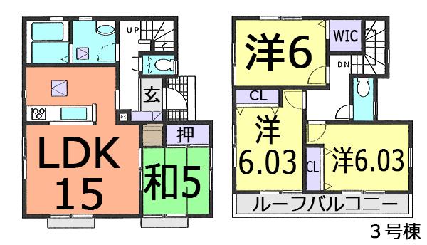 Floor plan. (3 Building), Price 28,900,000 yen, 4LDK, Land area 154.46 sq m , Building area 91.91 sq m