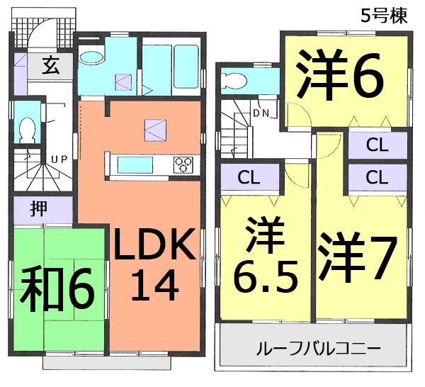 Floor plan. (5 Building), Price 23.8 million yen, 4LDK, Land area 154.45 sq m , Building area 91.91 sq m