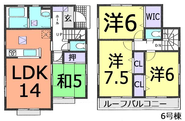 Floor plan. (6 Building), Price 27,900,000 yen, 4LDK, Land area 154.46 sq m , Building area 91.9 sq m