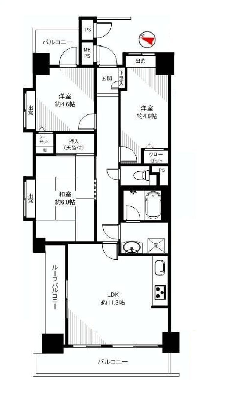 Floor plan. 3LDK, Price 17.8 million yen, Occupied area 61.67 sq m , Balcony area 9.99 sq m