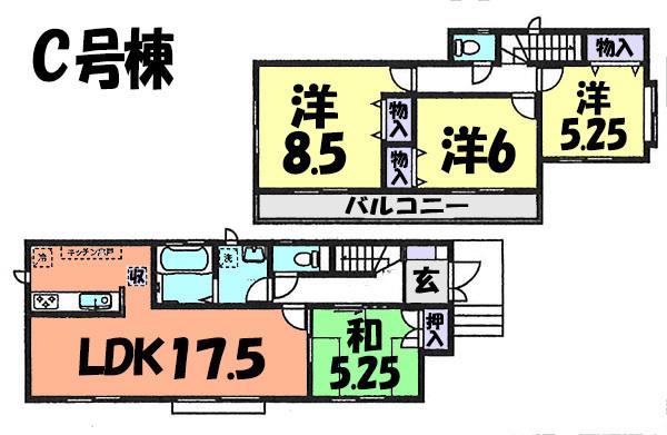 Floor plan. (C Building), Price 31,800,000 yen, 4LDK, Land area 127.77 sq m , Building area 98.33 sq m