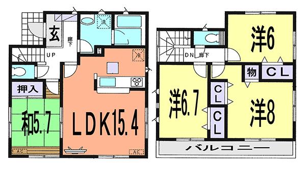 Floor plan. 24,800,000 yen, 4LDK, Land area 156.78 sq m , Building area 96.39 sq m