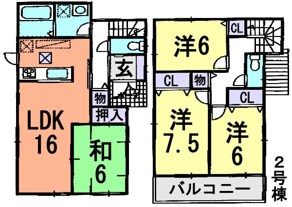 Floor plan. (No. 2 locations), Price 29,800,000 yen, 4LDK, Land area 127.02 sq m , Building area 98.82 sq m