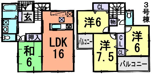 Floor plan. (No. 3 locations), Price 26,800,000 yen, 4LDK, Land area 110.96 sq m , Building area 98.82 sq m
