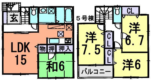 Floor plan. (No. 5 locations), Price 24,800,000 yen, 4LDK, Land area 110.96 sq m , Building area 98.82 sq m