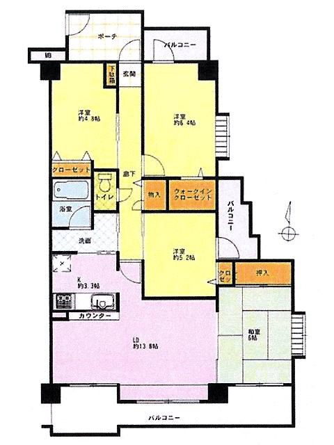 Floor plan. 4LDK, Price 19,800,000 yen, Occupied area 86.14 sq m , Balcony area 18.44 sq m