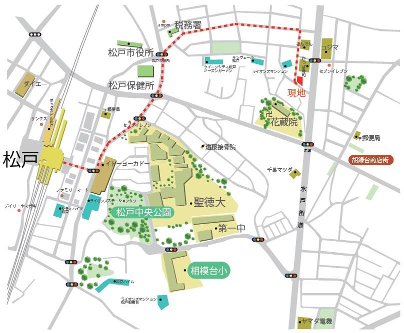 Local guide map. Please enter when you come to the car navigation system as "Matsudo Shokonpon 200-6" in car.