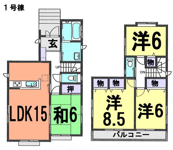 Floor plan. (1 Building), Price 36,800,000 yen, 4LDK, Land area 142.02 sq m , Building area 98.53 sq m