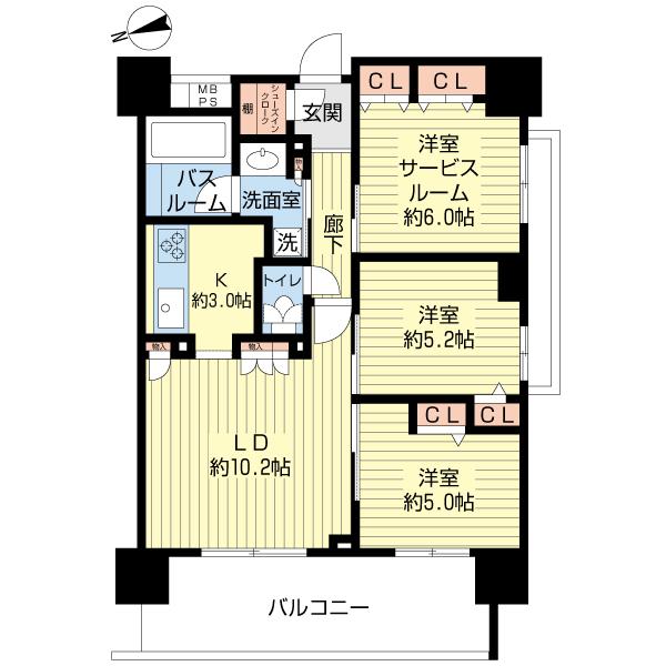 Floor plan. 3LDK, Price 26,900,000 yen, Occupied area 66.11 sq m , Balcony area 13.3 sq m 3LDK type