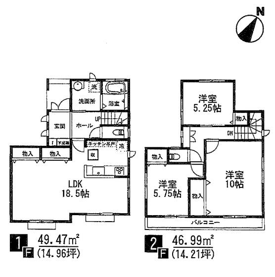 Floor plan. (Q Building), Price 26,800,000 yen, 3LDK, Land area 120.02 sq m , Building area 96.46 sq m