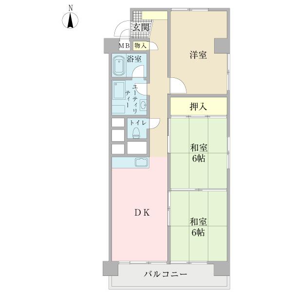 Floor plan. 3DK, Price 7 million yen, Footprint 70 sq m , Balcony area 7.28 sq m