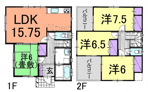 Floor plan. (Building 2), Price 22,400,000 yen, 4LDK, Land area 105 sq m , Building area 100.46 sq m