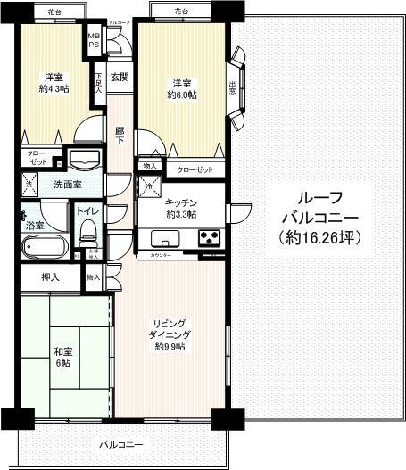 Floor plan. 3LDK, Price 18,800,000 yen, Occupied area 66.21 sq m , Balcony area 8.58 sq m