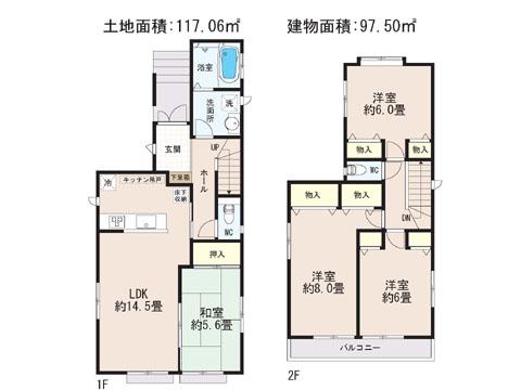 Floor plan. 28.8 million yen, 4LDK, Land area 117.92 sq m , Building area 96.67 sq m