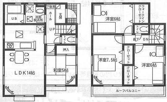 Floor plan. (6 Building), Price 27,900,000 yen, 4LDK, Land area 154.46 sq m , Building area 91.9 sq m