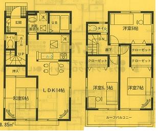Floor plan. (5 Building), Price 24,900,000 yen, 4LDK, Land area 154.45 sq m , Building area 91.91 sq m