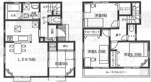 Floor plan. (3 Building), Price 28,900,000 yen, 4LDK, Land area 154.46 sq m , Building area 91.91 sq m