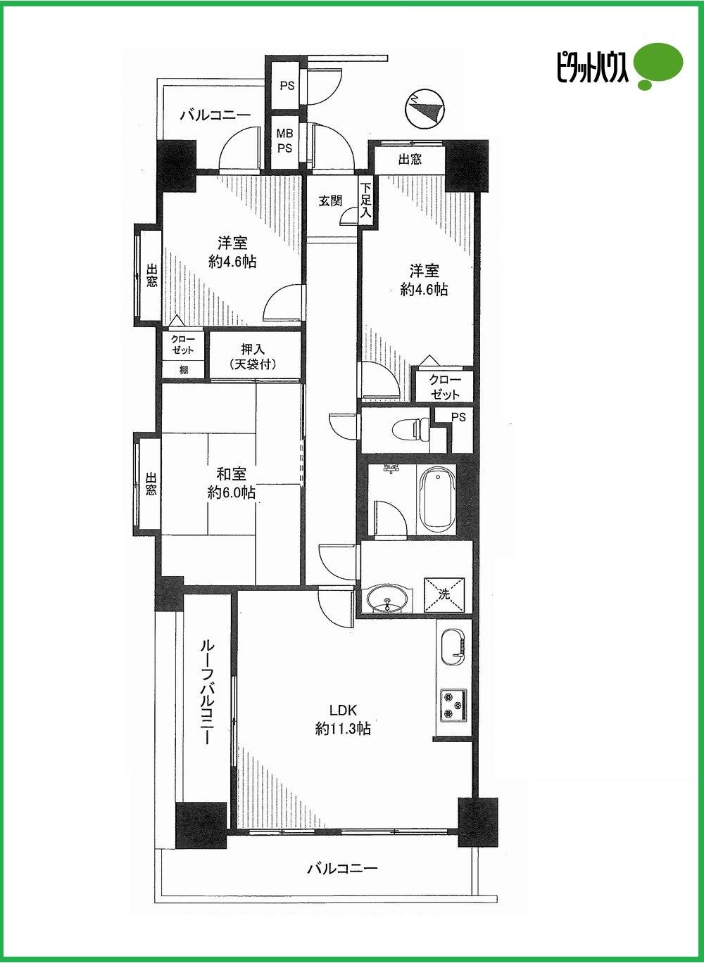 Floor plan. 3LDK, Price 17.8 million yen, Occupied area 61.67 sq m , Balcony area 9.99 sq m