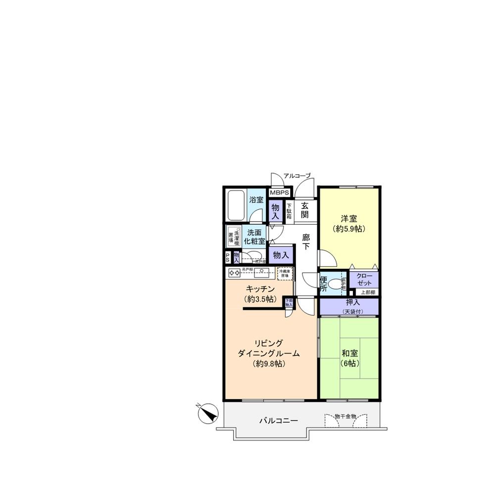 Floor plan. 2LDK, Price 8 million yen, Occupied area 60.17 sq m , Balcony area 8.68 sq m