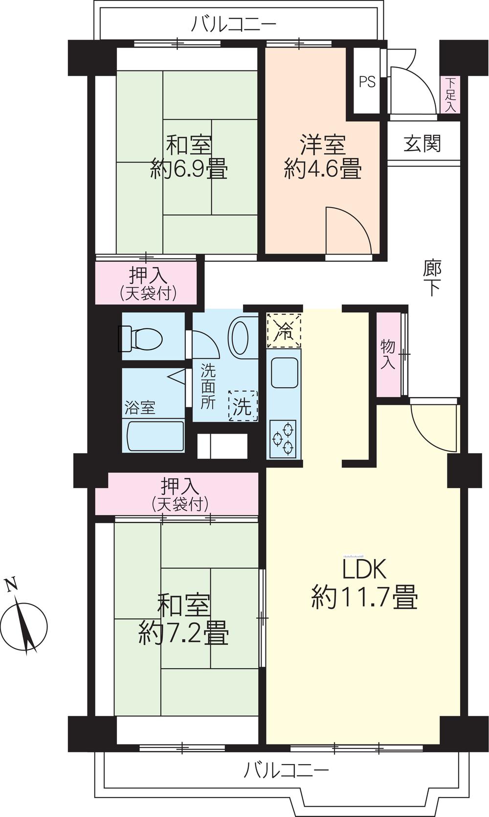 Floor plan. 3LDK, Price 12.8 million yen, Occupied area 78.44 sq m , Balcony area 10.1 sq m